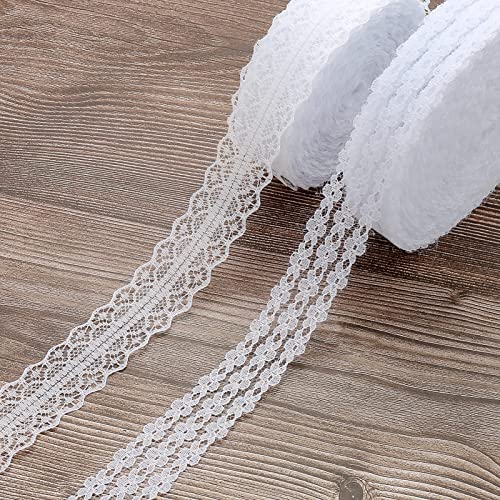 DAHI spitzenband 50M Vintage weiß Spitzenbordüre Zum Nähen für Hochzeit Tischdeko Basteln Geschenkband Kraftpapier (2 type) von DAHI