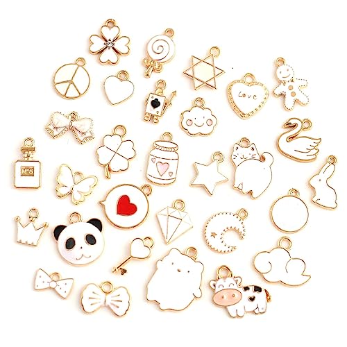 DAHI weiß Emaille Charms Anhänger 30pcs Charms Anhänger Schmuck, DIY Basteln Charms Anhänger Halskette Armband Making Zubehör von DAHI