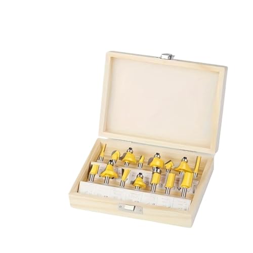 DAISHUJIE Schaft Nutfräser 15 stücke 1/4 Zoll Router Bit Set Trimmen Gerade Fräser Holz Hartmetall Schneiden Holzbearbeitung Handwerk Werkzeuge(with Wooden Box) von DAISHUJIE