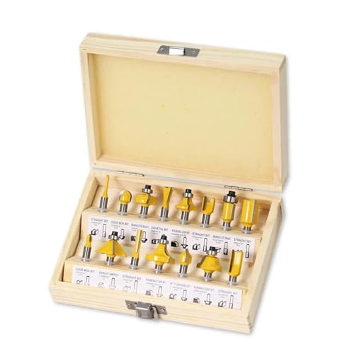 DAISHUJIE Schaft Nutfräser 15-teiliges 1/4-Zoll-Fräser-Set for Trimmen von geraden Fräsern for Holzbits, Wolframkarbid-Schneiden, Holzbearbeitung(Wooden Box) von DAISHUJIE