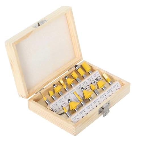 DAISHUJIE Schaft Nutfräser 15-teiliges Fräser-Set mit 8-mm-Schaft, for Trimmen gerader Fräser for Holz-Bits, Wolframkarbid-Schneiden, Holzbearbeitung(Wooden Box) von DAISHUJIE