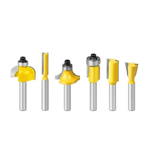 DAISHUJIE Schaft Nutfräser 6-teiliges Fräser-Set for die Holzbearbeitung mit 1/4 Zoll 6 mm Schaft, Fräser for Trimmmaschinen, Fräser-Bit-Werkzeuge, Trimmfräser, optional verpackt(6.35mm Shank) von DAISHUJIE