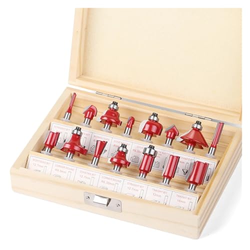 DAISHUJIE Schaft Nutfräser Fräsersätze for die Holzbearbeitung mit 6 mm, 6,35 mm und 8 mm Durchmesser, Trimmmaschinenköpfe, Fräser for Graviermaschinen(15PCS 6mm Shank) von DAISHUJIE