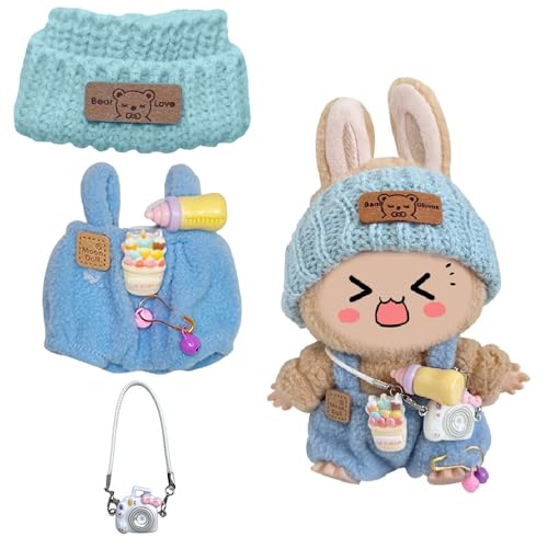 DAJASD 3 Stück Kleidung für Puppe, 17 cm Puppenkleidung Zubehör, Mini Plüsch Puppen Kleidung Outfit, Strickmütze und Weiß Cartoon Kamera, Kompatibel Bekleidung für Plüsch, für DIY Geschenke (Blau) DAJASD 3 Stück Kleidung für Puppe, 17 cm Puppenkleidung Zubehör, Mini Plüsch Puppen Kleidung Outfit, Strickmütze und Weiß Cartoon Kamera, Kompatibel Bekleidung für Plüsch, für DIY Geschenke (Blau) von DAJASD