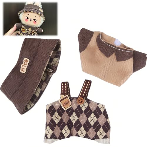 DAJASD 3 Stück Kleidung für Puppe 17cm, Braun Puppe Outfit Zubehör, Mini Plüsch Puppen Kleidung Outfit, Kleidung, Kompatibel Bekleidung für Plüsch, für DIY Kinder Geschenke (Braun) von DAJASD