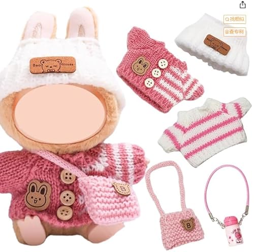 DAJASD Bekleidung für 17cm Labu Plüsch, 5 Stück Kleidung für La-bu-bu Puppe 17cm mit Pink Cup, Kuscheltier Kleidung Outfit Kompatibel Bekleidung für Plüsch DIY Kinder Geschenke von DAJASD