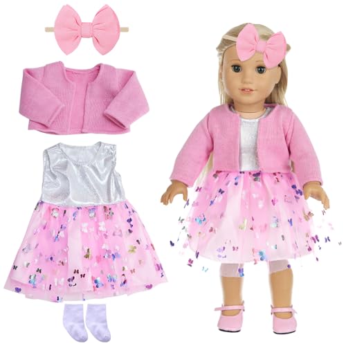 DAJASD Kleidung Outfits für Baby Puppen, 45cm Baby Puppen Puppenkleidung, Baby Born Kleidung mit Mantel Puppen Kleider Socken Schmetterling Stirnband Geschenke für Baby Kinder Mädchen Jungen(Rosa) von DAJASD
