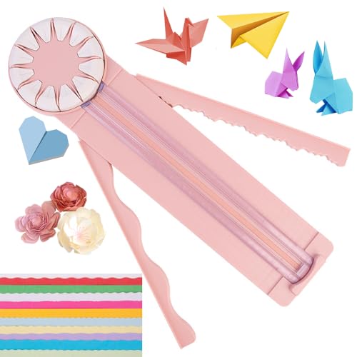 DAJASD Papierschneider, 12 in 1 Schneidemaschine Papier, Multifunktionales Papierschneidemaschine Papier Schneidegerät Mit Schnittlinienführung Und Seitenlineal, 360 Grad Drehbarer, Handwerk (Rosa) von DAJASD