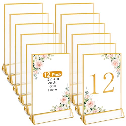 DAJAVE 12 Stück Gold-Bilderrahmen Doppelseitig, 13X18 cm Tischaufsteller A6 Doppelseitige, Acryl Gold Tischnummer Halter, Acryl Schildhalter mit goldenen Rändern für Hochzeit, Speisekartenhalter DAJAVE 12 Stück Gold-Bilderrahmen Doppelseitig, 13X18 cm Tischaufsteller A6 Doppelseitige, Acryl Gold Tischnummer Halter, Acryl Schildhalter mit goldenen Rändern für Hochzeit, Speisekartenhalter von DAJAVE