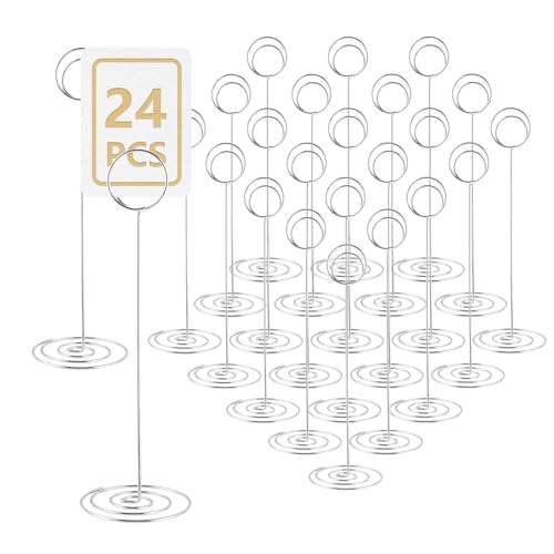 DAJAVE 24 Stück Tischkartenhalter 22cm Hoher Tischkartenhalter Draht Bilderständer für Tischkarten, Kartenständer Tisch, Platzkartenhalter Memohalter für Restaurant Tisch Party (Silber) von DAJAVE