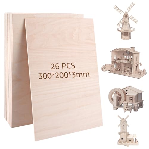 DAJAVE 26 Stück A4 Sperrholzplatte 3mm Sperrholz 300x200x3mm Holzplatte, Linde Blatt holzplatten zuschnitt nach maß, Holzplatten zum Basteln Unfertige Lindenholz für Laserprojekte, DIY Modell, Kunst DAJAVE 26 Stück A4 Sperrholzplatte 3mm Sperrholz 300x200x3mm Holzplatte, Linde Blatt holzplatten zuschnitt nach maß, Holzplatten zum Basteln Unfertige Lindenholz für Laserprojekte, DIY Modell, Kunst von DAJAVE