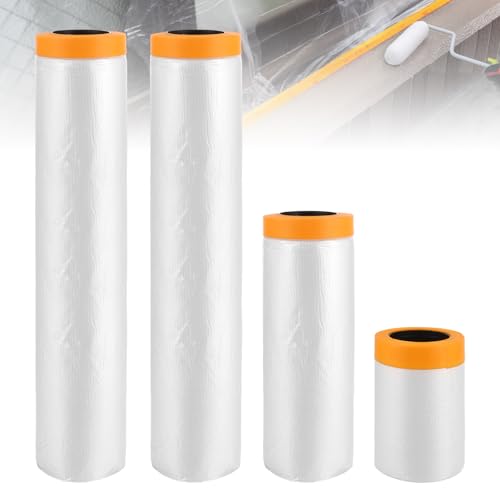 DAJAVE 4 Rollen Abdeckfolie mit Klebeband, Transparent Abdeckfolie Selbstklebende Malerfolie Malerband Zum Schutz von Autos Wänden Staub und Spritzschut(55cm, 150cm, 280cm x 2) von DAJAVE