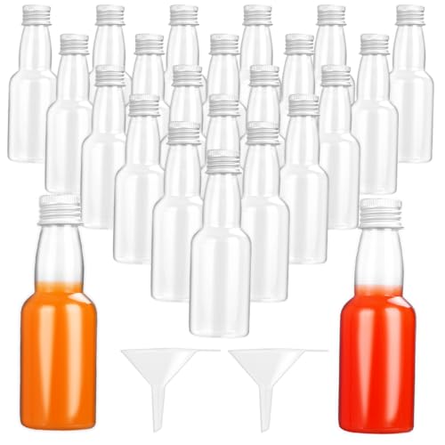 DAJAVE 50 Stück Kleine Flaschen zum Befüllen 60ml Kleine Likörflaschen zum Befüllen, Mini FläschCchen Plastik Shot Flaschen Schnapsflaschen zum Befüllen mit Trichter und Schraubverschluss Flaschen von DAJAVE