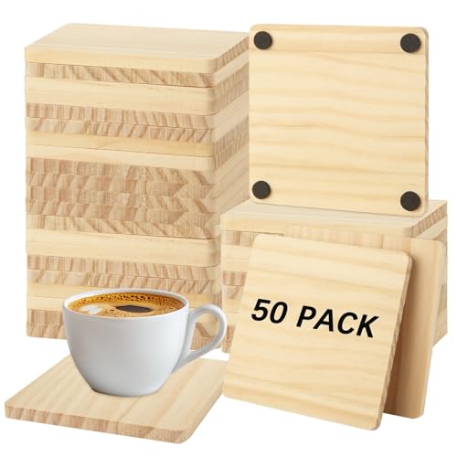 DAJAVE 50 Stück unlackierte Holzuntersetzer, 10,2 cm, quadratische Holzuntersetzer zum Basteln mit rutschfesten Silikonpunkten, Holzuntersetzer Bulk für DIY gebeizte Malerei Holzgravur Heimdekoration DAJAVE 50 Stück unlackierte Holzuntersetzer, 10,2 cm, quadratische Holzuntersetzer zum Basteln mit rutschfesten Silikonpunkten, Holzuntersetzer Bulk für DIY gebeizte Malerei Holzgravur Heimdekoration von DAJAVE