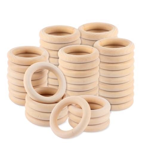 DAJAVE 60 Stück Holzringe zum Basteln, 55mm Gardinenringe Holz Natürliche Holzringe für DIY Makramee Zubehör Armband Anhänger Handwerk Ring,Holzkranz,Bastelring (Ø 55mm) DAJAVE 60 Stück Holzringe zum Basteln, 55mm Gardinenringe Holz Natürliche Holzringe für DIY Makramee Zubehör Armband Anhänger Handwerk Ring,Holzkranz,Bastelring (Ø 55mm) von DAJAVE