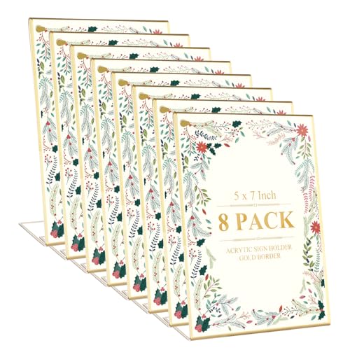 DAJAVE 8 Stück 13X18 CM Tischaufsteller Schräg, Thekenaufsteller A6 Bilderrahmen Gold Doppelseitiger, Acryl Gold Tischaufsteller Aufsteller A6 für Hochzeit Tischnummern, Speisekartenhalter von DAJAVE