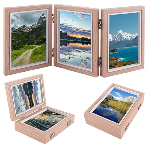 DAJAVE Bilderrahmen Collage Holz 10x15cm Bilderrahmen 3 Bilder, Klappbar Bilderrahmen 3er, Bilderrahmen Collage für 3 Fotos, Faltbar Bilder 6x4 Zoll Photo für Hochzeit, Familie, Baby, Hellbraun DAJAVE Bilderrahmen Collage Holz 10x15cm Bilderrahmen 3 Bilder, Klappbar Bilderrahmen 3er, Bilderrahmen Collage für 3 Fotos, Faltbar Bilder 6x4 Zoll Photo für Hochzeit, Familie, Baby, Hellbraun von DAJAVE