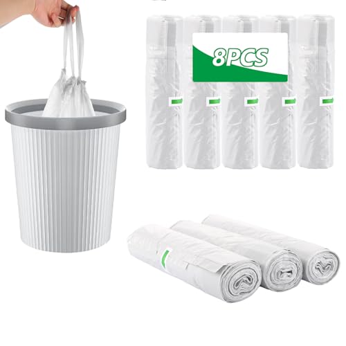 DAJAVE Müllbeutel 12L Liter Trash Bags, Mülltüten 12l mit Zugband 240 Stück Weiße Müllsäcke Kleine Mülltüten Geeignet für 5-12L Kleiner Abfalleimer (45 * 45cm) von DAJAVE