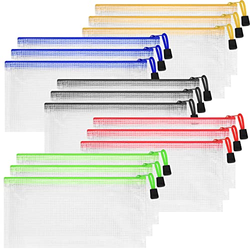 15 Stück Dokumententasche A6, Datei Taschen Dokumentenmappen mit Reißverschluss, Mesh Zipper Kunststoff Reißverschlusstasche für Datei, Papier, Dokumente, Kosmetika, Farbe Taschen von DAJMAIEZ