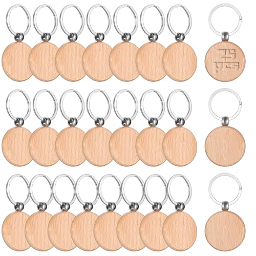25 Stk Schlüsselanhänger Holz, Rohling, Personalisierte Runde Leer Schlüsselanhänger Blanko Holzschlüsselringe zum Bemalen Beschriftbar für DIY Dekoration Geschenke Schlüsselbund von DAJMAIEZ