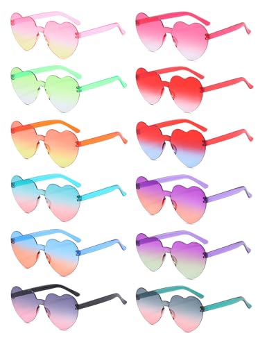 12er Set Gafas de Fiesta Partybrillen | Herzförmige & Bunte Sonnenbrillen | Ohne Rahmen & Hippie-Design | Perfekt für Karneval, Weihnachten, Stylische Accessoires für Kostümpartys (Farbverlauf) von DAJOOEE