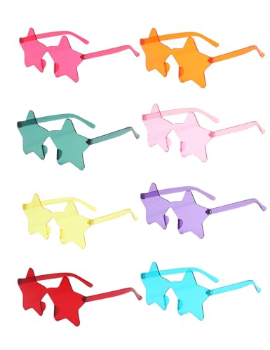 DAJOOEE 12er Set Gafas de Fiesta Partybrillen | Herzförmige & Bunte Sonnenbrillen | Ohne Rahmen & Hippie-Design | Perfekt für Karneval, Weihnachten, Stylische Accessoires für Kostümpartys (Sterne) von DAJOOEE