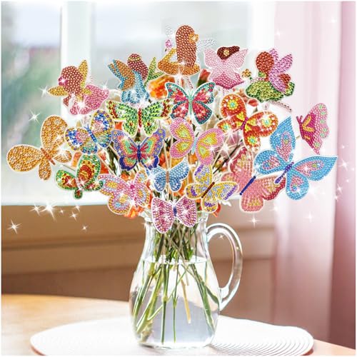 20 Stück Diamond Painting Schmetterling Fee Set,Diamond Painting Kinder Erwachsene Bastelset für Deko Gärten und Balkonen,Basteln Mädchen Kleine 6 7 8 9 10 Jahre Kreativ Geburtstagsgeschenk von DAJUMOO