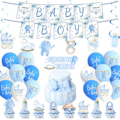 Blaue Taufe Deko 5-teilig: Girlande, 6 Hänger, 18 Luftballons, 25 Kuchenstecker, kommunion deko, konfirmation deko, deko kommunion junge Blaue Taufe Deko 5-teilig: Girlande, 6 Hänger, 18 Luftballons, 25 Kuchenstecker, kommunion deko, konfirmation deko, deko kommunion junge von DAKLOP