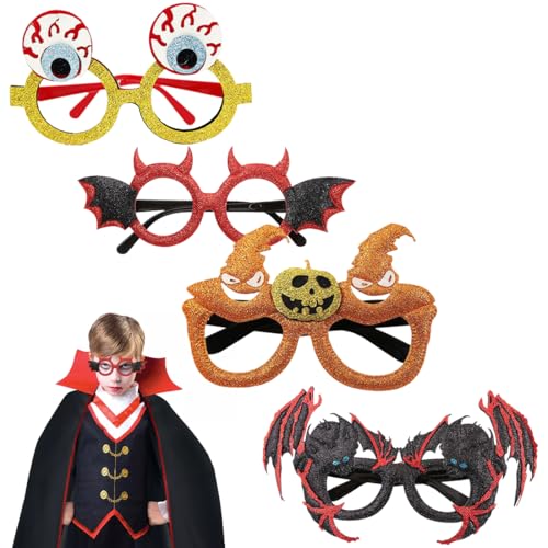 DAKLOP 4er-Set lustige Halloween-Brillen, für Kinder und Erwachsene, Fledermausbrillen, Halloween-Kostüm, Süßigkeitenjagd, brille,party geschirr von DAKLOP