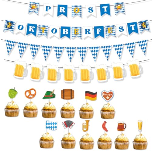 Oktoberfest Deko-Set, oktoberfest deko, bayrische deko, bayerische deko, für Party und Familienfeiern, 3 Wimpelketten und 12 Speisenpicker Oktoberfest Deko-Set, oktoberfest deko, bayrische deko, bayerische deko, für Party und Familienfeiern, 3 Wimpelketten und 12 Speisenpicker von DAKLOP