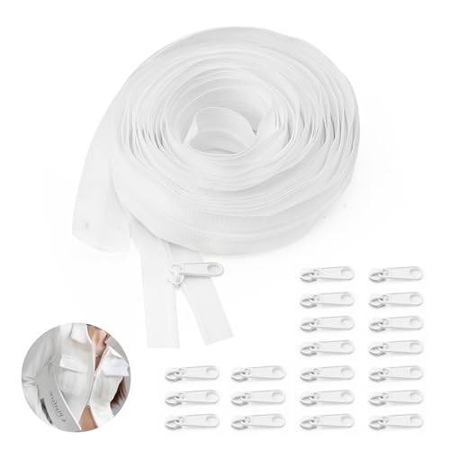 DAKLUNAR Endlos Reissverschluss Weiß mit Zipper Reissverschluss für Bettwäsche, 4mm 5m Reißverschluss Meterware mit 20 Metall Schieber Nylon Endlosreißverschluss mit Zipper für Tasche Kleidung DAKLUNAR Endlos Reissverschluss Weiß mit Zipper Reissverschluss für Bettwäsche, 4mm 5m Reißverschluss Meterware mit 20 Metall Schieber Nylon Endlosreißverschluss mit Zipper für Tasche Kleidung von DAKLUNAR