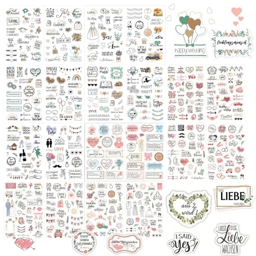 10 Stück Sticker (479 Muster) Set, Perfektes Aufkleber für Fotoalbum Hochzeit, Sticker Hochzeit für Gästebücher, Fotoalben, Karten, Geschenke von DALAETUS