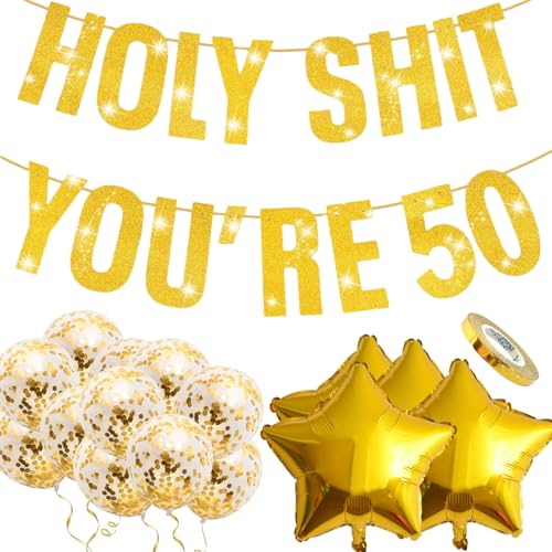 16 Stücke 50 Geburtstag Deko Frauen Männer, Gold Geburtstagsdeko 50 mit Happy Birthday, Luftballons 50. Geburtstag Sequin Balloons, Pentagram Balloons and Ribbons für 50 Geburtstag Deko 16 Stücke 50 Geburtstag Deko Frauen Männer, Gold Geburtstagsdeko 50 mit Happy Birthday, Luftballons 50. Geburtstag Sequin Balloons, Pentagram Balloons and Ribbons für 50 Geburtstag Deko von DALAETUS
