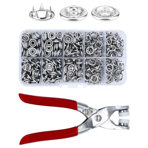 DALAETUS 200 Sets Metall-Druckknopfe mit Zange, Silber, Feste Knöpfe Werkzeug für DIY Basteln Kinderbekleidung Kleidung Taschen von DALAETUS
