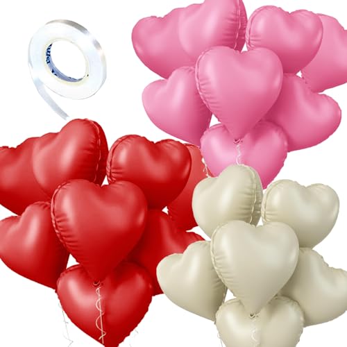 25 Stück Herz Helium Luftballon Set, 18zoll Folienballon mit Schleife für Liebhaber, Freundin, Herzluftballons, Herz Folienballon, Herzballon für Valentinstag, Hochzeit, Jubiläum, Abschlussfeier von DALAETUS