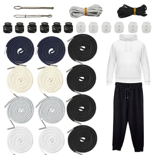 28 Stück Kordel für Jogginghose Set, Kordelzug für Hoodie mit Einfädler, Kordelstopper 2 Loch, Elastische Kordelband, Ersatz-Saiten aus Baumwolle für Jacken, Sweat, Shorts, Sporthosen, Handtaschen 28 Stück Kordel für Jogginghose Set, Kordelzug für Hoodie mit Einfädler, Kordelstopper 2 Loch, Elastische Kordelband, Ersatz-Saiten aus Baumwolle für Jacken, Sweat, Shorts, Sporthosen, Handtaschen von DALAETUS