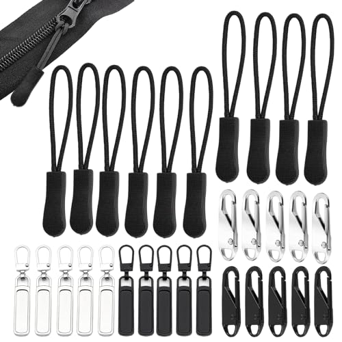 30 Stück Reißverschluss Anhänger Set, Nylon Reißverschluss Zipper mit 10 Federverschlüssen, 10 Zip-Anhänger, Zipper für Reißverschluss, Schwarzen Zipper Pulls für Rucksäcke, Jacken, Gepäck 30 Stück Reißverschluss Anhänger Set, Nylon Reißverschluss Zipper mit 10 Federverschlüssen, 10 Zip-Anhänger, Zipper für Reißverschluss, Schwarzen Zipper Pulls für Rucksäcke, Jacken, Gepäck von DALAETUS