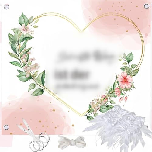 54 Stück Hochzeitslaken zum Ausschneiden set, mit 200x180cm Hochzeitsherz zum Ausschneiden, 2 Scheren, 50 Bogenknoten und 10m Seil Perfekt, für Brautauto Deko Liebhaber Valentinstag von DALAETUS