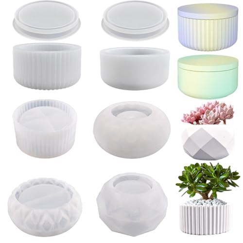 6 Stück Rundes Silicone Moulds mit Deckel Set, Kieselerde Casting Moulds mit Topfuntersetzungsform in Verschiedenen Mustern, Silicone Casting Mould Candle Holder für DIY Candles, Harz, Harzformen 6 Stück Rundes Silicone Moulds mit Deckel Set, Kieselerde Casting Moulds mit Topfuntersetzungsform in Verschiedenen Mustern, Silicone Casting Mould Candle Holder für DIY Candles, Harz, Harzformen von DALAETUS