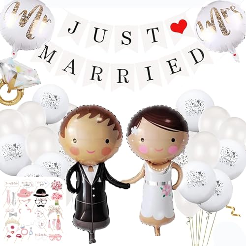 69 Stück Hochzeit Deko Set, Hochzeit Party Deko Kit mit 1 Banner 1 Schleife 34 Ballons 1 Ring und 32 Foto-Requisiten, Hochzeit Ballon Deko für Zimmer Tisch Married Valentinstag Geschenk für Liebhaber 69 Stück Hochzeit Deko Set, Hochzeit Party Deko Kit mit 1 Banner 1 Schleife 34 Ballons 1 Ring und 32 Foto-Requisiten, Hochzeit Ballon Deko für Zimmer Tisch Married Valentinstag Geschenk für Liebhaber von DALAETUS
