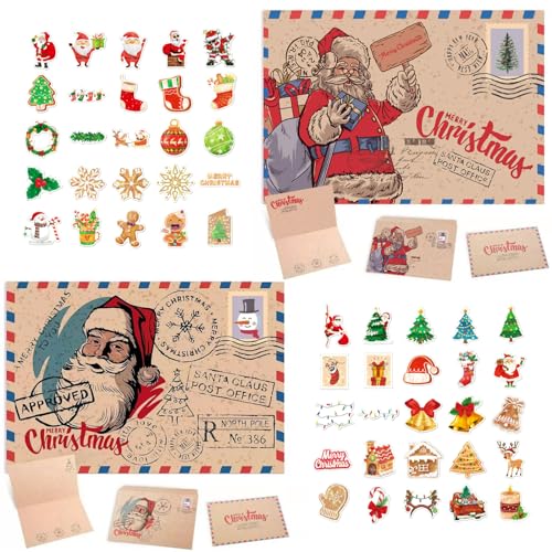 Weihnachtskarten mit Umschlag(20er Set) und Weihnachtsaufkleber, Edle Einfache Retro Klappkarten für Weihnachten für Deine, Wasserdicht Weihnachtsaufkleber für Dekoration von DALAETUS