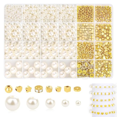 970 Stück Perlen für Armbänder Kit, Perlen zum Auffädeln, Perlen Set für DIY Schmuckherstellung Kette Charm von DALAETUS
