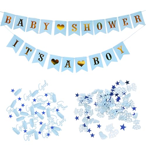 Baby Shower Konfetti und Banner Set, Dekoration für Baby Shower, Babyparty Deko Junge Blau, Baby Shower & It's a Boy Banner für Baby Shower Party, Boy Gender Reveal Party Baby Shower Konfetti und Banner Set, Dekoration für Baby Shower, Babyparty Deko Junge Blau, Baby Shower & It's a Boy Banner für Baby Shower Party, Boy Gender Reveal Party von DALAETUS