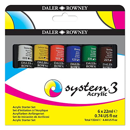 Daler Rowney SYSTEM3, Acrylfarben in Premium-Qualität, Starterset 6 x 22ml multi von Daler Rowney