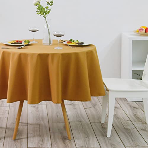DALINA Textil Tischdecke, schmutzabweisend, rund, aus Polyester, einfarbig, wasserdicht, waschbar (140 cm Durchmesser, Kamel) von DALINA TEXTIL S.L