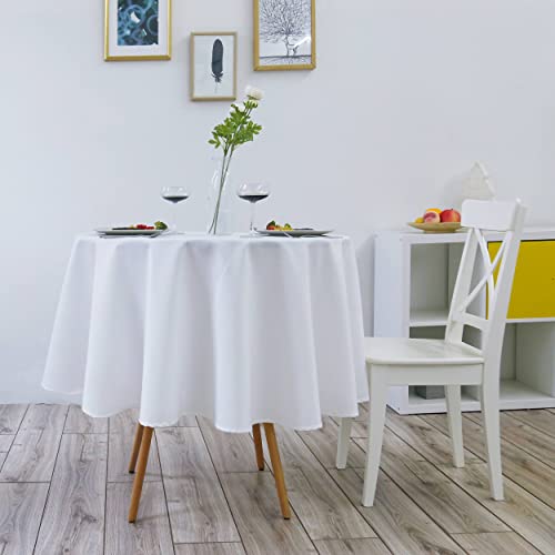 DALINA Textil Tischdecke, schmutzabweisend, rund, aus Polyester, einfarbig, wasserdicht, waschbar (140 cm Durchmesser, Weiß) von DALINA TEXTIL S.L