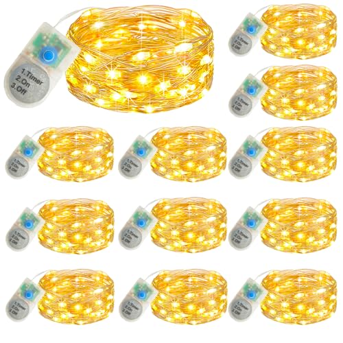 DALMALIN 12 Stück Lichterketten mit Timer, Batterie Kupferdraht Lichterkette 2M 20 LEDs lichterketten Weihnachten Party Batteriebetrieben Wasserdichte Lichter innen und Außen Deko, Warmweiß DALMALIN 12 Stück Lichterketten mit Timer, Batterie Kupferdraht Lichterkette 2M 20 LEDs lichterketten Weihnachten Party Batteriebetrieben Wasserdichte Lichter innen und Außen Deko, Warmweiß von DALMALIN