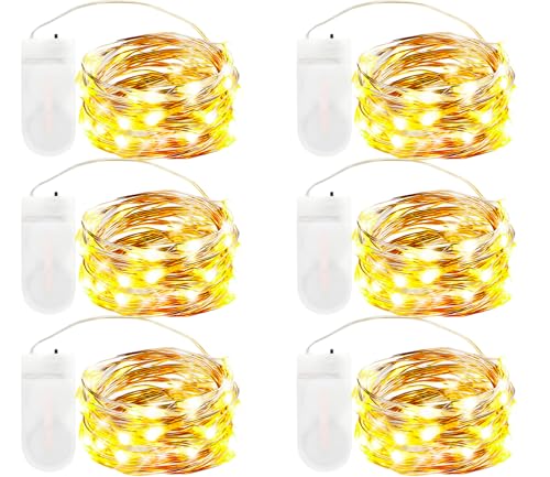 DALMALIN Aufgerüstet 6er-Pack Lichterketten mit Batterie, Batterie Kupferdraht Lichterkette 2M 20 LEDs lichterketten Weihnachten Batteriebetrieben Wasserdichte Lichter innen und Außen Deko, Warmweiß von DALMALIN