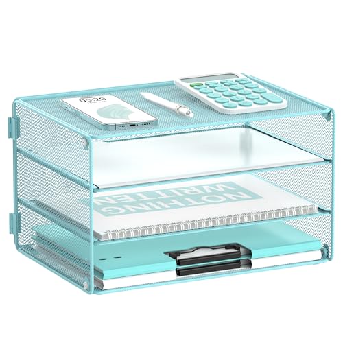 DALTACK Briefablage mit 3 Ebenen, Papier-Organizer, Netz-Metall, Schreibtisch-Organizer für Zuhause und Büro, Hellblau, 3T-Blue DALTACK Briefablage mit 3 Ebenen, Papier-Organizer, Netz-Metall, Schreibtisch-Organizer für Zuhause und Büro, Hellblau, 3T-Blue von DALTACK