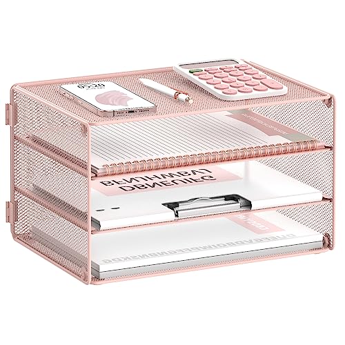 DALTACK Briefablage mit 3 Ebenen, Papier-Organizer, Netz-Metall, Schreibtisch-Organizer für Zuhause und Büro, Rosa DALTACK Briefablage mit 3 Ebenen, Papier-Organizer, Netz-Metall, Schreibtisch-Organizer für Zuhause und Büro, Rosa von DALTACK
